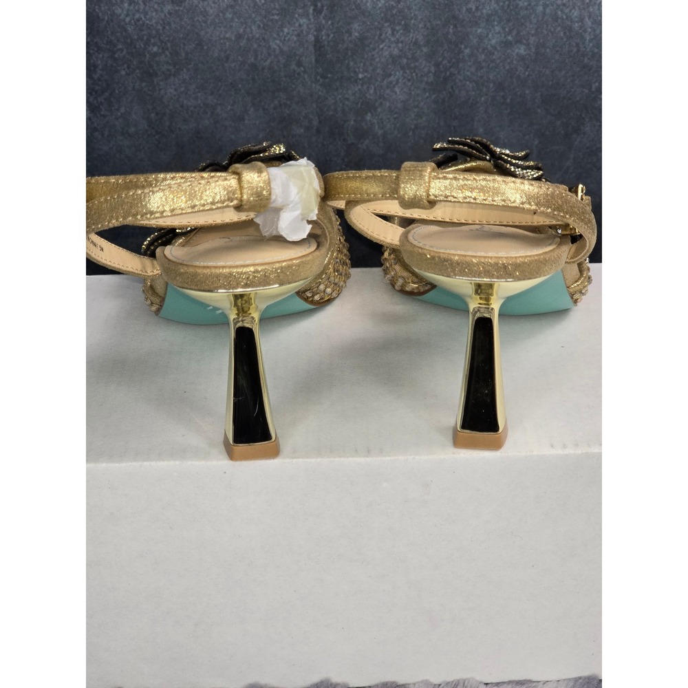 New Betsey Johnson Elma Pumps Gold Rhinestone Floral Mesh Heels Womens 7.5 - Picture 2 of 7